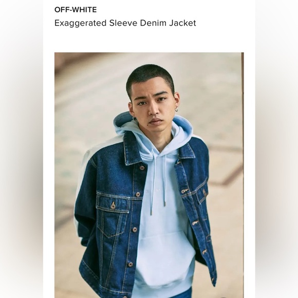 NWOT Off-White Blue and White Jean Jacket Trending Sleeve Color Block Co… - Picture 1 of 12